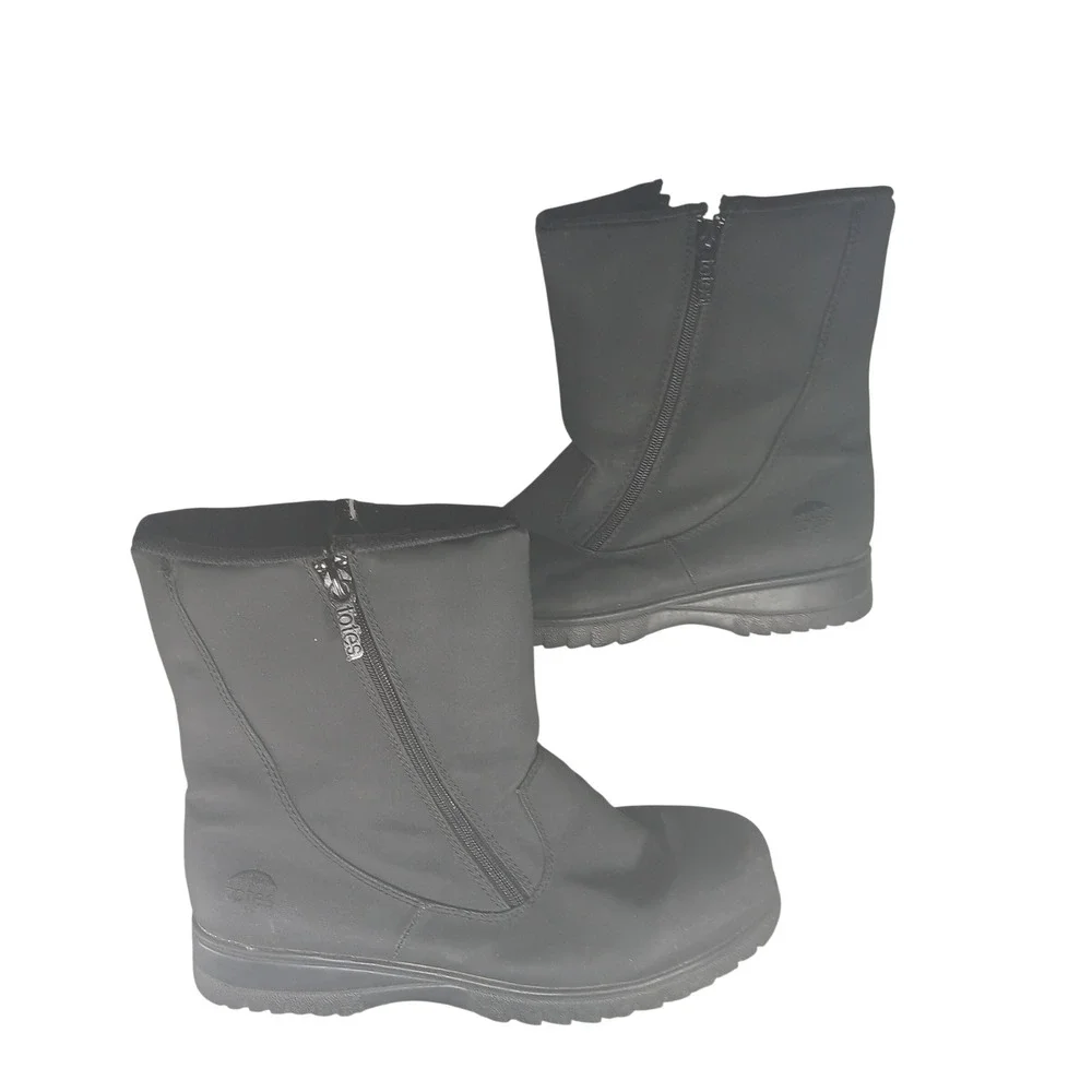 Totes Womens Black Mid Calf Winter Snow Boots Side Zip‎ 10W 609742-0020